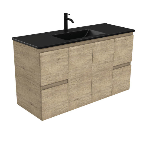 Fienza Edge Bathroom Vanity - 1200mm - Scandi Oak Cabinet with Matte Black Basin Top