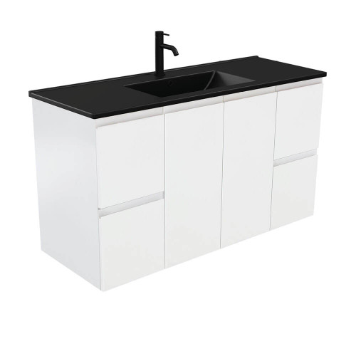 Fienza Fingerpull Bathroom Vanity - 1200mm - Satin White Cabinet with Matte Black Basin Top