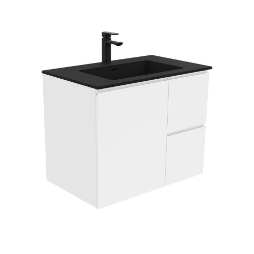 Fienza Fingerpull Bathroom Vanity - 750mm - Gloss White Cabinet with Matte Black Basin Top