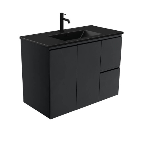 Fienza Fingerpull Bathroom Vanity - 900mm - Matte Black Cabinet with Matte Black Basin Top