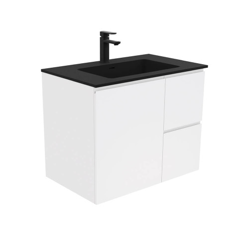 Fienza Fingerpull Bathroom Vanity - 750mm - Satin White Cabinet with Matte Black Basin Top