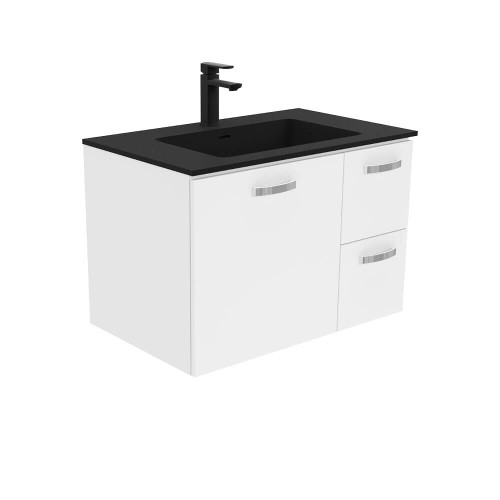 Fienza Unicab Bathroom Vanity - 750mm - Gloss White Cabinet with Matte Black Basin Top