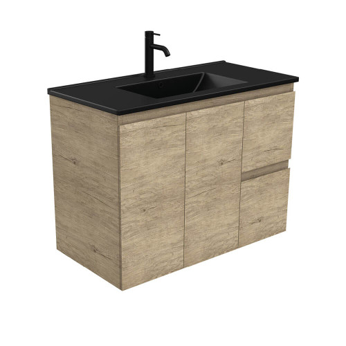 Fienza Edge Bathroom Vanity - 900mm - Scandi Oak Cabinet with Matte Black Basin Top