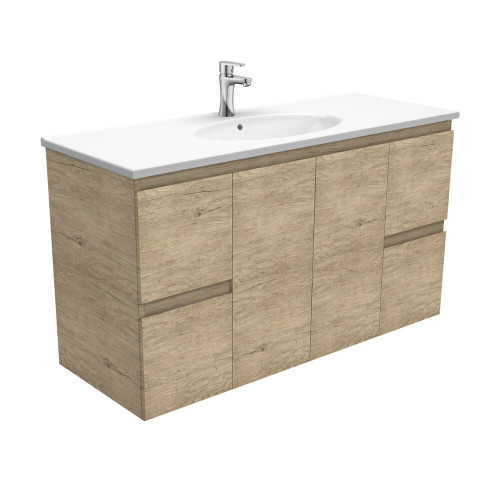 Fienza Edge Bathroom Vanity - 1200mm or 1500mm - Scandi Oak Cabinet with Gloss White Basin Top