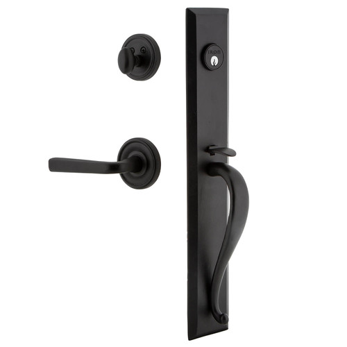 Ageless Iron Loch Rosette Entry Door Handleset - Lance Lever - Black Iron