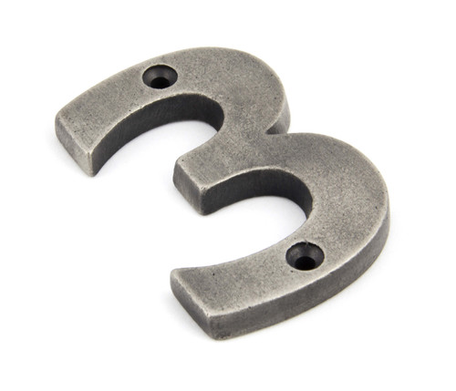 From The Anvil '3' House Number - 78mm - Antique Pewter
