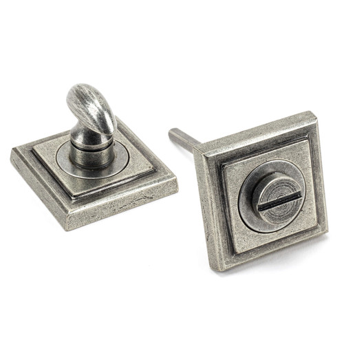 From The Anvil Round Square Privacy Turn - 53 x 53mm/5mm Spindle - Pewter Patina