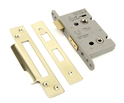 From The Anvil Hard Sprung Privacy Mortice Lock - 44mm Backset - Polished Brass