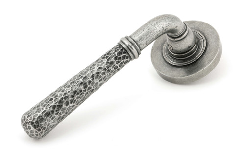 From The Anvil Hammered Newbury Plain Lever Door Handle - Round Rosette - 53mm - Pewter Patina