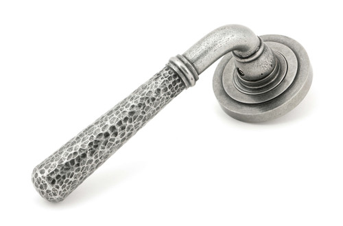 From The Anvil Hammered Newbury Art Deco Lever Door Handle - Round Rosette - 53mm - Pewter Patina