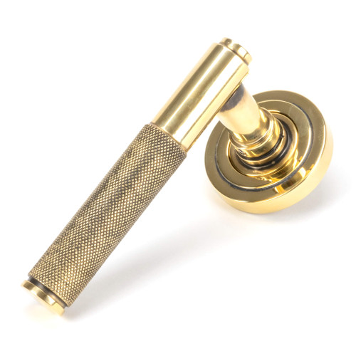 From The Anvil Brompton Art Deco Lever Door Handle - Round Rosette - 53mm - Aged Brass