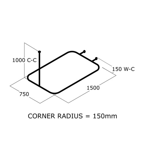 CB Ideal Shower Curtain Rail - Rectangular with Single Ceiling Support & 2 Wall Supports