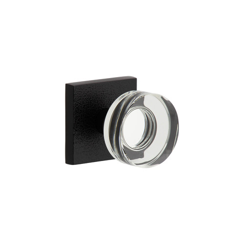 Viaggio Circolo Crystal Door Knob - Quadrato Leather Rosette - 64mm - Satin Black