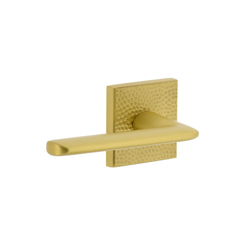 Viaggio Brezza Lever Door Handle - Quadrato Hammered Rosette - 64mm - Satin Brass