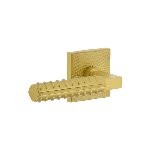 Viaggio Contempo Rebar Lever Door Handle - Quadrato Hammered Rosette - 64mm - Satin Brass