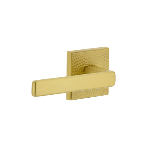 Viaggio Lusso Lever Door Handle - Quadrato Hammered Rosette - 64mm - Satin Brass