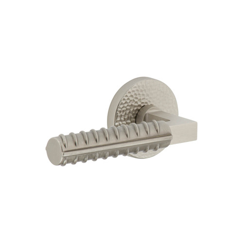 Viaggio Contempo Rebar Lever Door Handle - Circolo Hammered Rosette - 64mm - Satin Nickel