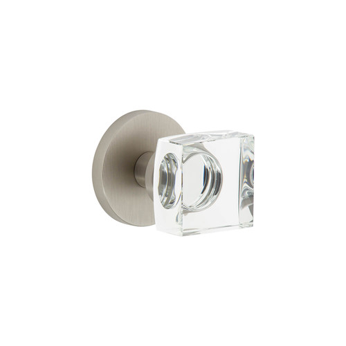 Viaggio Quadrato Crystal Door Knob - Circolo Rosette - 64mm - Satin Nickel