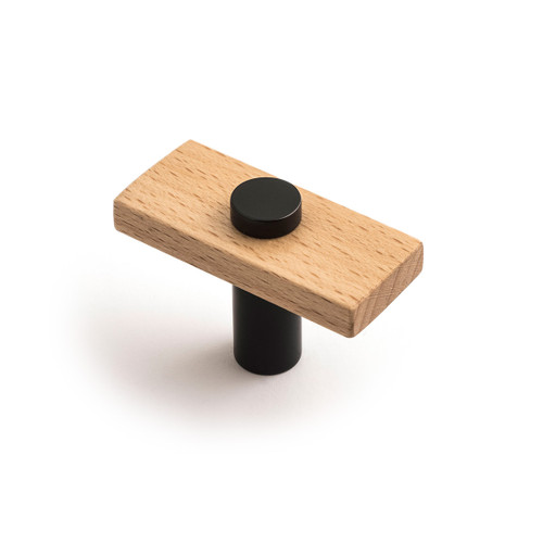 Castella European Beech Madera T Bar Cabinet Knob - 50mm - Matte Black