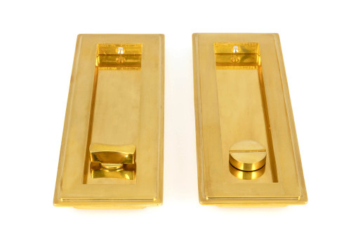 From The Anvil Art Deco Cavity Sliding Door Handle - Privacy Set - Unlacquered Polished Brass