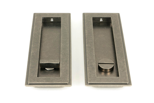 From The Anvil Art Deco Cavity Sliding Door Handle - Privacy Set - Pewter Patina