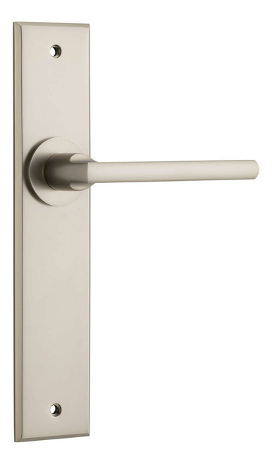 Iver Baltimore Lever Door Handle - Chamfered Plate - 240 x 50mm - Satin Nickel