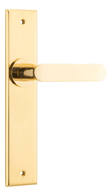 Iver Bronte Lever Door Handle - Chamfered Plate - 240 x 50mm - Polished Brass