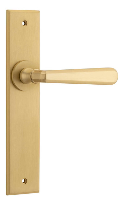 Iver Copenhagen Lever Door Handle - Chamfered Plate - 240 x 50mm - Brushed Brass