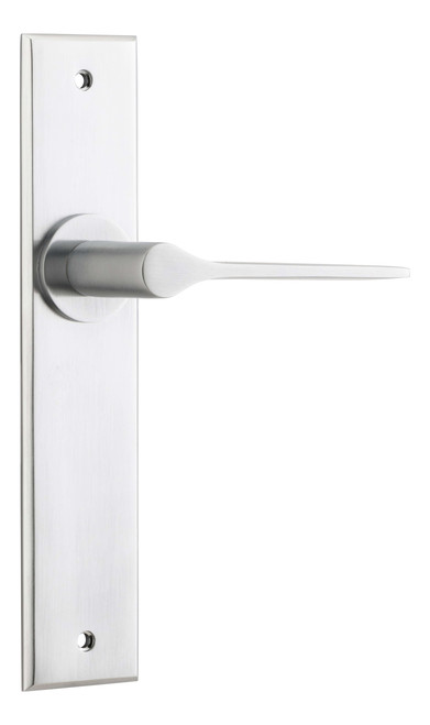 Iver Como Lever Door Handle - Chamfered Plate - 240 x 50mm - Brushed Chrome