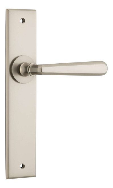 Iver Copenhagen Lever Door Handle - Chamfered Plate - 240 x 50mm - Satin Nickel