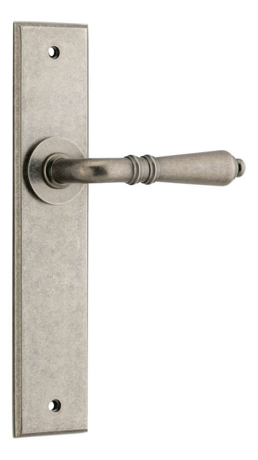 Iver Sarlat Lever Door Handle - Chamfered Plate - 240 x 50mm - Distressed Nickel