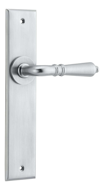 Iver Sarlat Lever Door Handle - Chamfered Plate - 240 x 50mm - Brushed Chrome