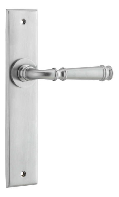Iver Verona Lever Door Handle - Chamfered Plate - 240 x 50mm - Brushed Chrome