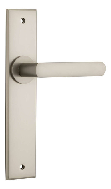 Iver Osaka Lever Door Handle - Chamfered Plate - 240 x 50mm - Satin Nickel