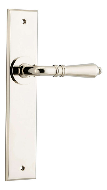 Iver Sarlat Lever Door Handle - Chamfered Plate - 240 x 50mm - Polished Nickel