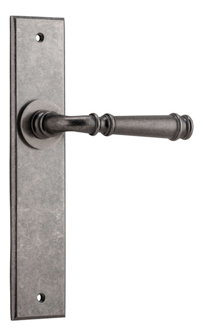 Iver Verona Lever Door Handle - Chamfered Plate - 240 x 50mm - Distressed Nickel