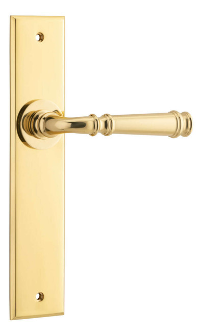 Iver Verona Lever Door Handle - Chamfered Plate - 240 x 50mm - Polished Brass