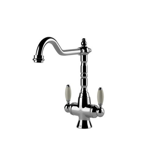 Turner Hastings Providence Kitchen Mixer Tap - Twin Porcelain Levers - Swivel Spout - Chrome