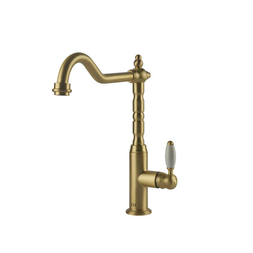 Turner Hastings Providence Kitchen Mixer Tap - Single Porcelain Lever - Swivel Spout - Brushed Brass