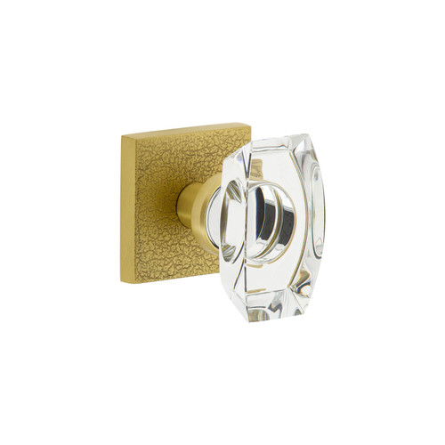 Viaggio Stella Crystal Door Knob - Quadrato Leather Rosette - 64mm - Satin Brass