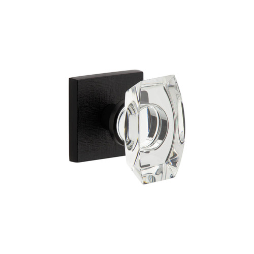 Viaggio Stella Crystal Door Knob - Quadrato Linen Rosette - 64mm - Satin Black