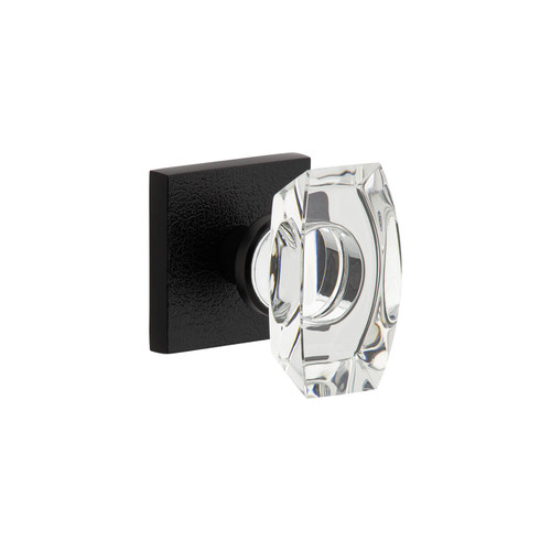 Viaggio Stella Crystal Door Knob - Quadrato Leather Rosette - 64mm - Satin Black