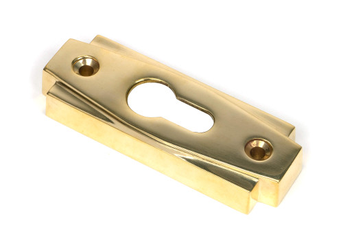 From The Anvil Art Deco Rectangle Euro Cylinder Escutcheon - 100 x 36mm - Unlacquered Polished Brass