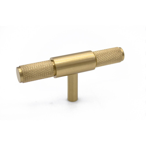 Manovella Knurled Miranda T Bar Cabinet Knob - 80mm - Brushed Brass