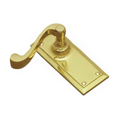 Superior Brass Scroll Lever Door Handle - Bevelled Edge Plate - Polished Brass