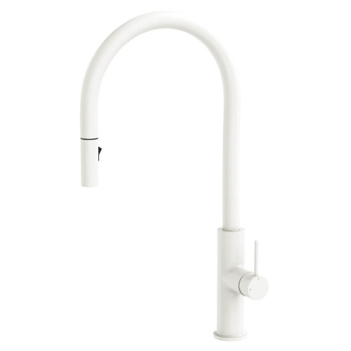 Fienza Kaya Kitchen Mixer Tap with Pull Out Spray - Swivel Spout - Matte White