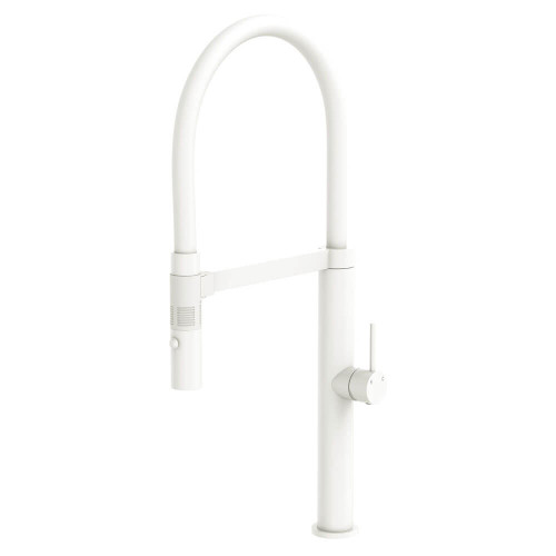 Fienza Kaya Gooseneck Kitchen Mixer Tap with Pull Out Spray - Swivel Spout - Matte White