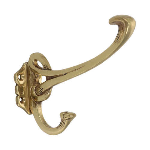Domino Twisted Art Nouveau Coat Hook - 100 x 135mm - Polished Brass