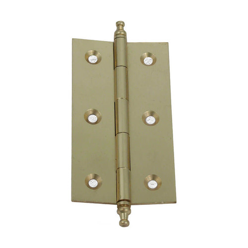 Domino Fixed Pin Hinge with Finial - 75 x 40mm - Polished Brass