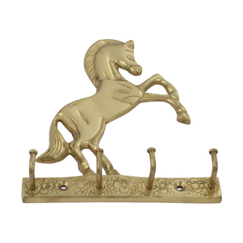 Domino Horse 4 Key Hook Plate - 112 x 135mm - Polished Brass